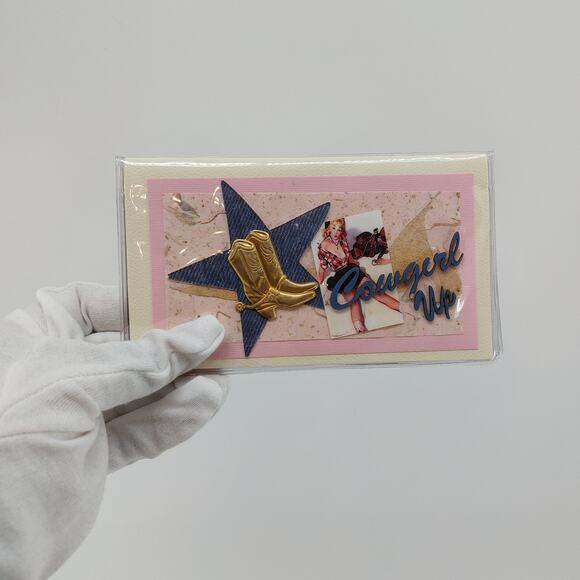 Cowgirl Boots Pin Up Handmade Vinyl Cardstock Receipt Holder Cash - Picture 1 of 12